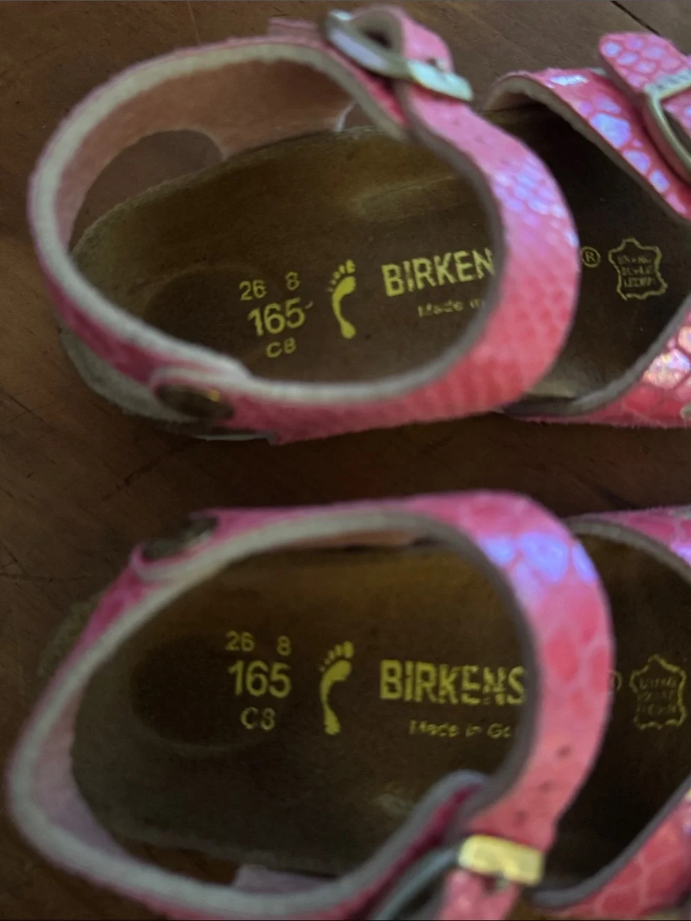 Birkenstock Kids Pink Iridescent Snake-Print Adjustable Sandals